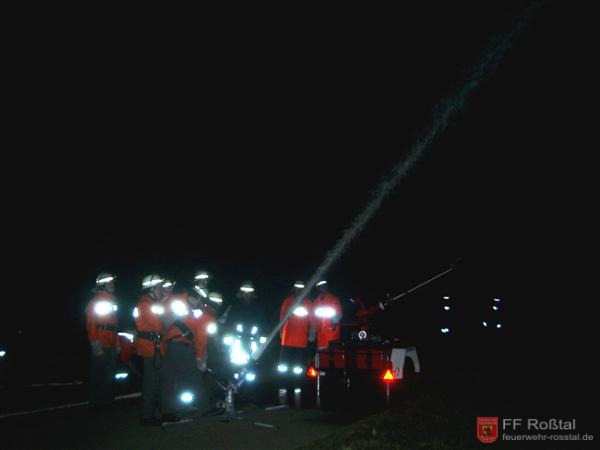 Bild 9 von 10 Der Wasserwerfer der FF Ro&szlig;tal im Einsatz.